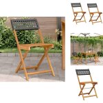 Chaises de bistrot lot de 2 noir bois massif d'acacia et rotin - chaise de jardin - chaise bistro - mobilier ...