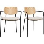 Chaises en bois clair chêne, tissu effet velours texturé beige et métal noir (lot de 2) susan Chaises en bois clair chêne, tissu effet velours texturé beige et métal noir (lot de 2) susan