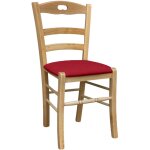 Chaise en bois loris naturel avec assise rembourre en co - cuir rouge
