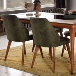 Chaise en bois et velours vert olive avec pieds en noyer - diana