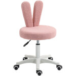 Chaise de bureau oreilles de lapin pile teddy rose 53x53x70 - 84cm 5 roulettes hauteur r�glable bois ...