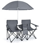 Chaise de camping avec parasol double chaise pliante avec porte - gobelet sac isotherme gris