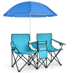 Chaise de camping avec parasol double chaise pliante avec porte gobelet sac isotherme turquoise