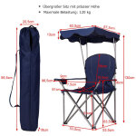 Chaise de camping pliante avec pare soleil et porte gobelets bleue