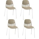 Chaises de cuisine design, lot de 4, empilable, assise ajour�e et pied, m�tal kio (rouge - blanc)