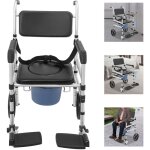 Chaise de douche pliable 4 en 1 avec roulettes - fauteuil roulant en alliage d'aluminium r�glable en ...