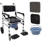 Chaise de douche pliable  roulettes, en alliage d'aluminium, hauteur rglable, avec pot, pour personnes ...
