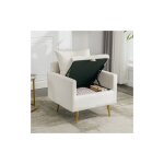 Fauteuil moelleux blanc avec rangement, coussin et accoudoirs, tissu en velours, 71x71x76 cm