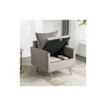 Fauteuil moelleux gris avec rangement, coussin et accoudoirs, tissu en velours, 71x71x76 cm