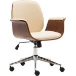 Chaise fauteuil si�ge de bureau informatique �tude bois courb� et similicuir cr�me