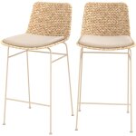 Rendez - vous d�co ? lot de 2 chaises pour �lot central 66 cm ? assise en jacinthe d'eau tress�e ? coussin ...