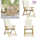 Chaises inclinables de jardin pliantes lot de 6 coussins bambou - chaise jardin - chaise inclinable - ...