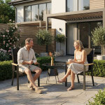 Chaises de jardin - lot de 2 empilables en aluminium, dossier haut avec accoudoirs imitation bois, tissu ...