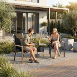 Chaises de jardin - lot de 2 empilables en aluminium, dossier haut avec accoudoirs imitation bois, tissu ...