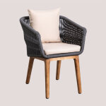 Sklum - chaise de jardin en bois d'acacia et corde tresse barker gris anthracite