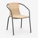 Chaise de jardin empilable avec accoudoirs en acier et rotin synth�tique kalymana sklum gris graphite ...