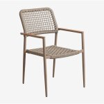 Sklum - chaise de jardin empilable avec accoudoirs en aluminium et corde tresse nediam moka brown