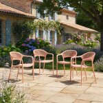 Chaise de jardin empilable avec effet corde rose (lot de 4) - jovia