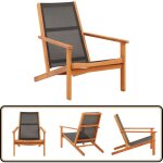 Chaise de jardin noir bois d'eucalyptus solide et textilne - chaise de jardin - fauteuil de jardin - ...
