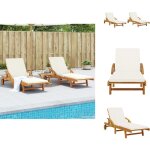 Chaises longues lot de 2 avec coussins 200x68x83 cm bois acacia - chaise longue - transats - lit de bronzage ...