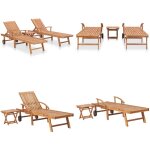 Vidaxl - chaises longues lot de 2 avec table bois de teck solide - chaise longue - mobilier de jardin ...