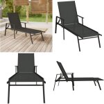Chaise longue acier et tissu textilne noir - chaises longues - chaises longues pliantes - transats - ...