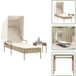 Chaise longue avec auvent et table beige r�sine tress�e - chaises longues - bains de soleil - mobilier ...