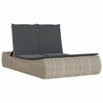 Chaise longue?bain de soleil?transat double avec coussins gris clair r�sine tress�e cfw51352