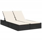 Chaise longue?bain de soleil?transat double avec coussins noir r�sine tress�e cfw71965