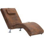 Chaise longue?bain de soleil?transat de massage avec oreiller marron similicuir daim cfw21066