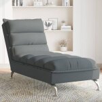 Chaise longue bain de soleil transat de relaxation avec coussins gris fonc tissu cfw80606