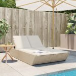 Design in - chaise longue bain de soleil transat de relaxation double avec coussins beige rsine tresse ...