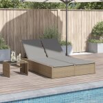 Design in - chaise longue bain de soleil transat de relaxation double avec coussins beige r�sine tress�e ...