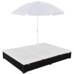 Chaise longue bain de soleil transat de relaxation d'extrieur avec parasol rsine tresse noir cfw378556 ...