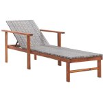 Chaise longue - bain de soleil - transat de relaxation r�sine tress�e et bois d'acacia massif gris 143185 ...