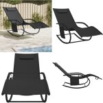 Vidaxl - chaise longue  bascule noir acier et textilne - chaise longue - transats - bain de soleil ...