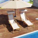 Chaise longue en bois de bouleau chaise longue de plage pliable avec canop�e r�glable dossier inclin� ...