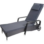 Hhg - jamais utilis] chaise longue carrara, polyrotin, bain de soleil, couchette, alu, anthracite, coussin ...