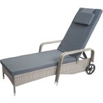 [jamais utilis] chaise longue carrara en polyrotin, transat de jardin, aluminium, gris, coussin gris ...