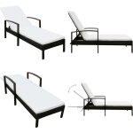 Chaise longue avec coussin rsine tresse marron - chaises longues - transats - mobilier de jardin - ...