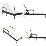 Vidaxl - chaise longue avec coussin rsine tresse noir - chaise longue - mobilier de jardin - transats ...