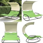 Vidaxl - chaise longue double  bascule avec auvent vert et crme - chaises longues - transats - meubles ...