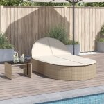 Chaise longue double avec coussins - bain de soleil - transat de relaxation beige r�sine tress�e 555334 ...
