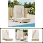 Vidaxl - chaise longue double avec toit et rideaux beige rsine tresse - chaises longues doubles - transats ...