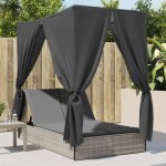 Vidaxl - chaise longue double avec toit et rideaux gris clair poly rotin