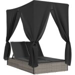 Vidaxl - chaise longue double avec toit et rideaux gris rsine tresse