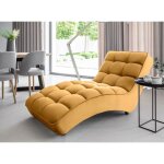 Chaise longue d'intrieur velours capitonn rikal ? confort et raffinement - jaune curry