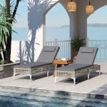 Chaise longue de jardin chaise longue inclinable en osier pe avec dossier r�glable sur 6 niveaux coussin ...