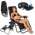 Chaise longue de jardin pliante avec coussin de gravit, capacit de charge : 140 kg