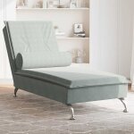 Chaise longue de massage avec traversin gris clair velours